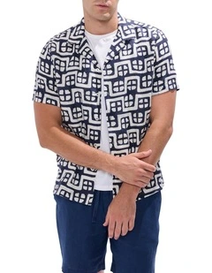 Rush Rush Geo Linen Shirt in Ink Multi