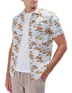 Island Of Dreams Linen Shirt in Blue Multi
