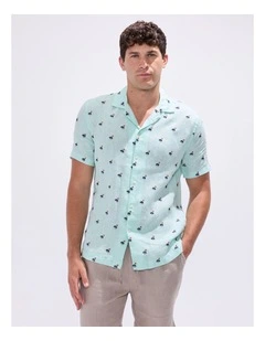 At Palms Reach Linen Shirt in Light Cyan Blue