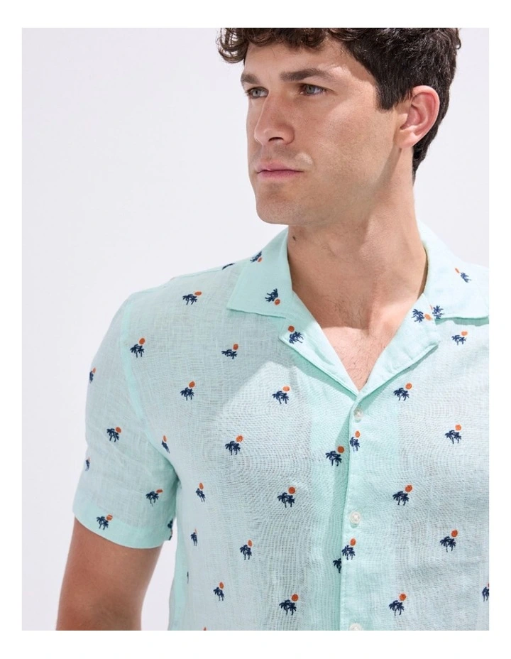 At Palms Reach Linen Shirt in Light Cyan Blue image 2
