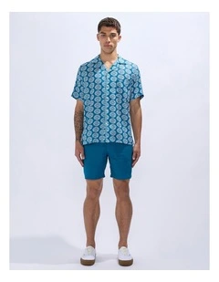Crush Geo Linen Shirt in Dark Teal