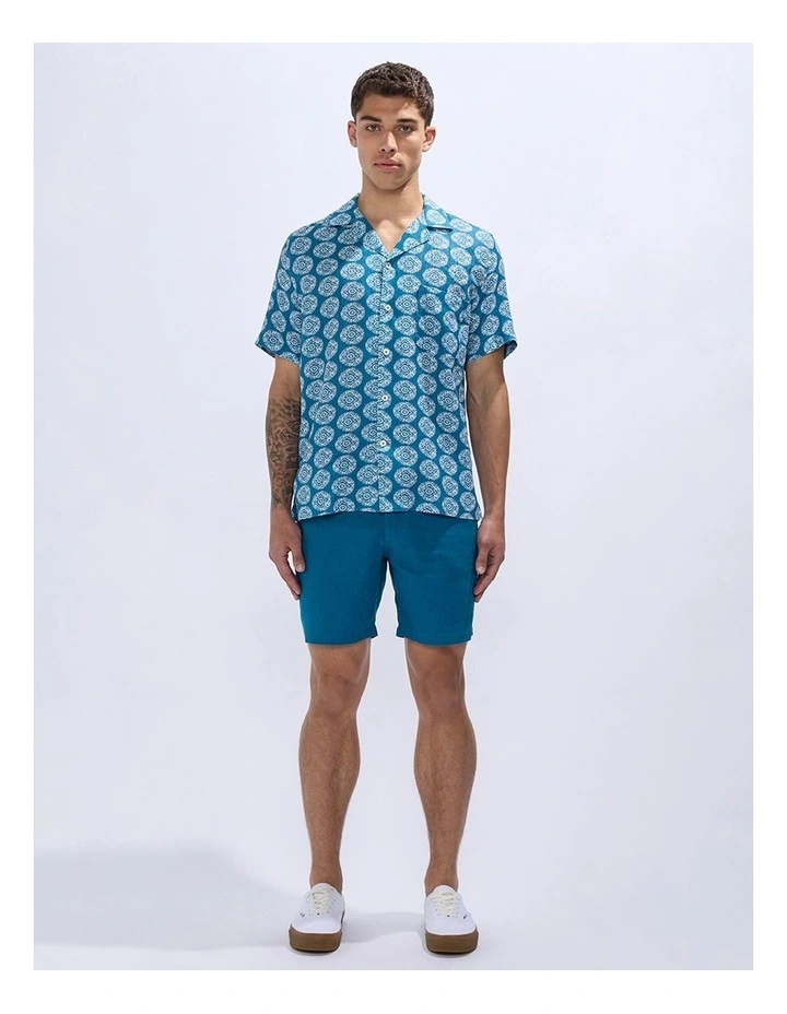 Crush Geo Linen Shirt in Dark Teal image 1