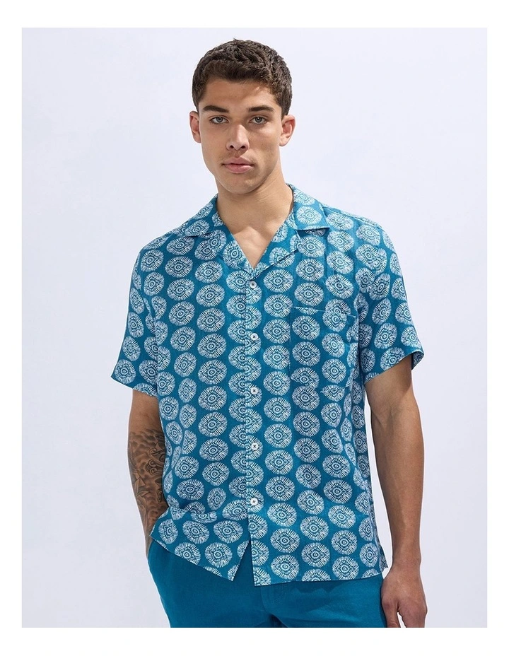 Crush Geo Linen Shirt in Dark Teal image 2