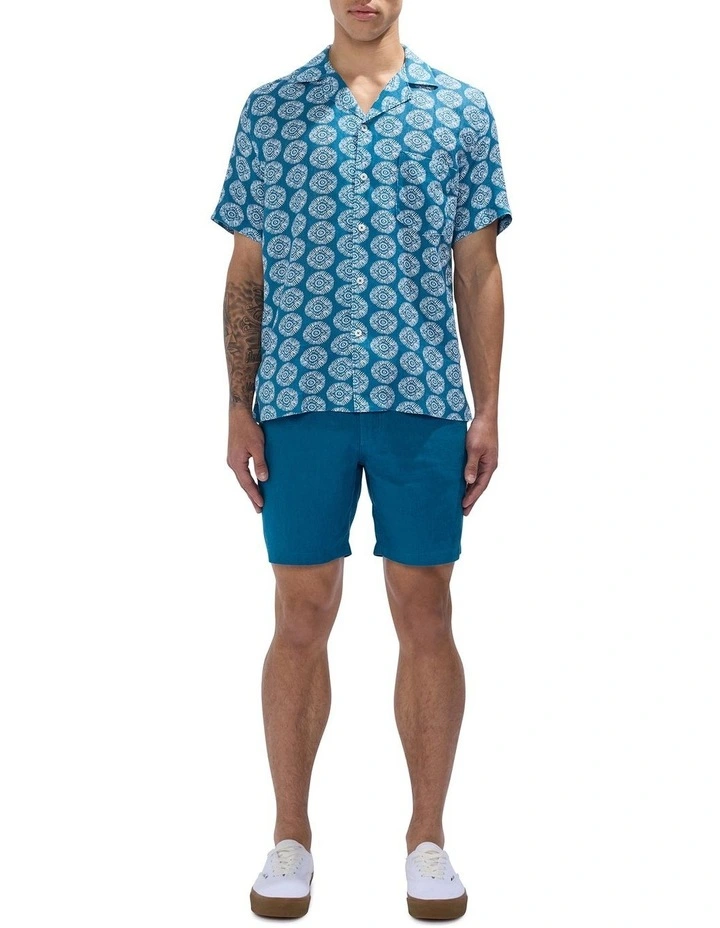 Crush Geo Linen Shirt in Dark Teal image 2