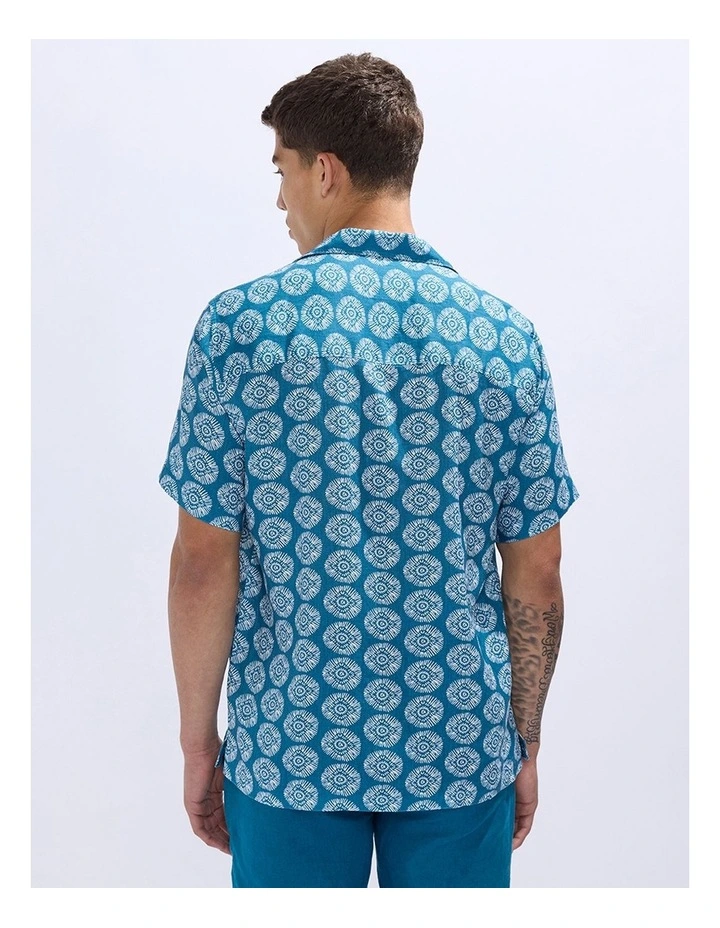 Crush Geo Linen Shirt in Dark Teal image 3