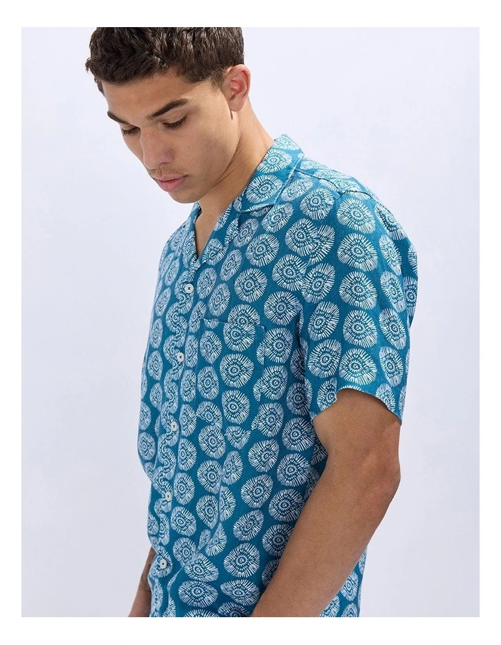 Crush Geo Linen Shirt in Dark Teal image 4