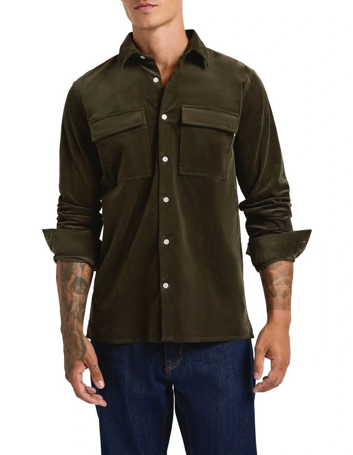 She's Electric Cord Shirt in Dusty Olive image 1
