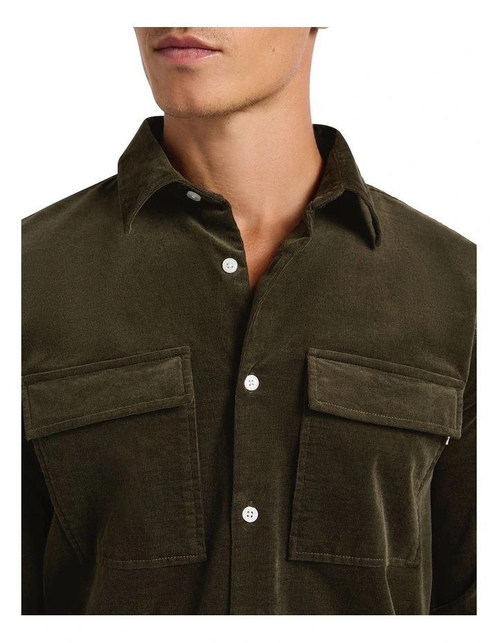 She's Electric Cord Shirt in Dusty Olive image 3
