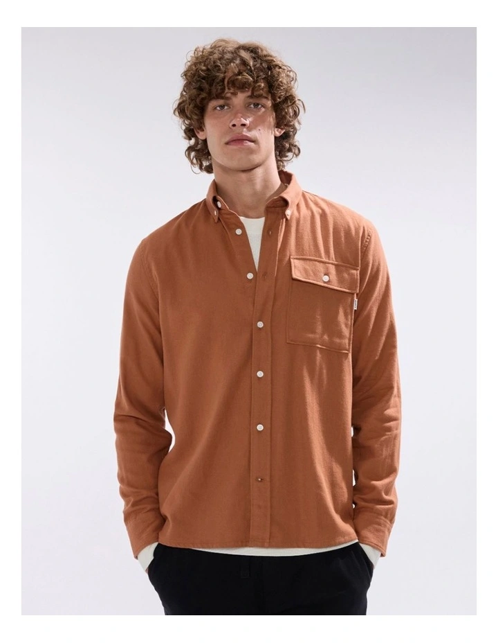 Kyle Brushed Cotton Shirt in Hazel Brown image 2
