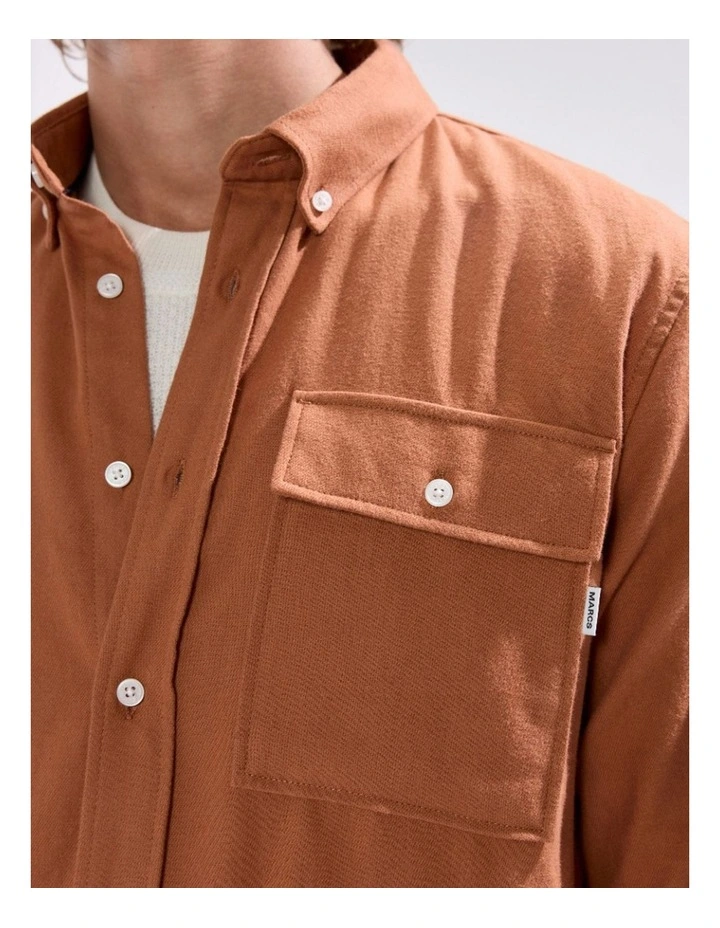 Kyle Brushed Cotton Shirt in Hazel Brown image 3