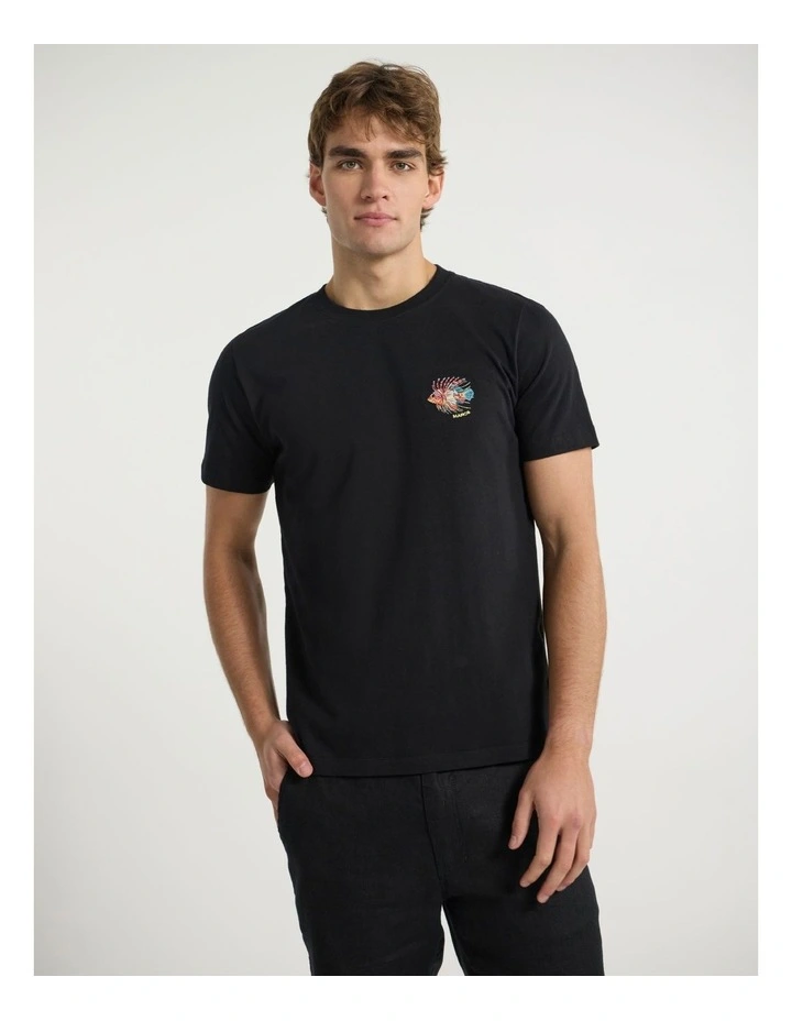 On The Line Embroidered Tee in Black image 1