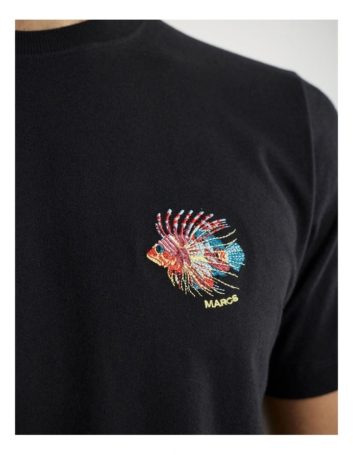 On The Line Embroidered Tee in Black image 4
