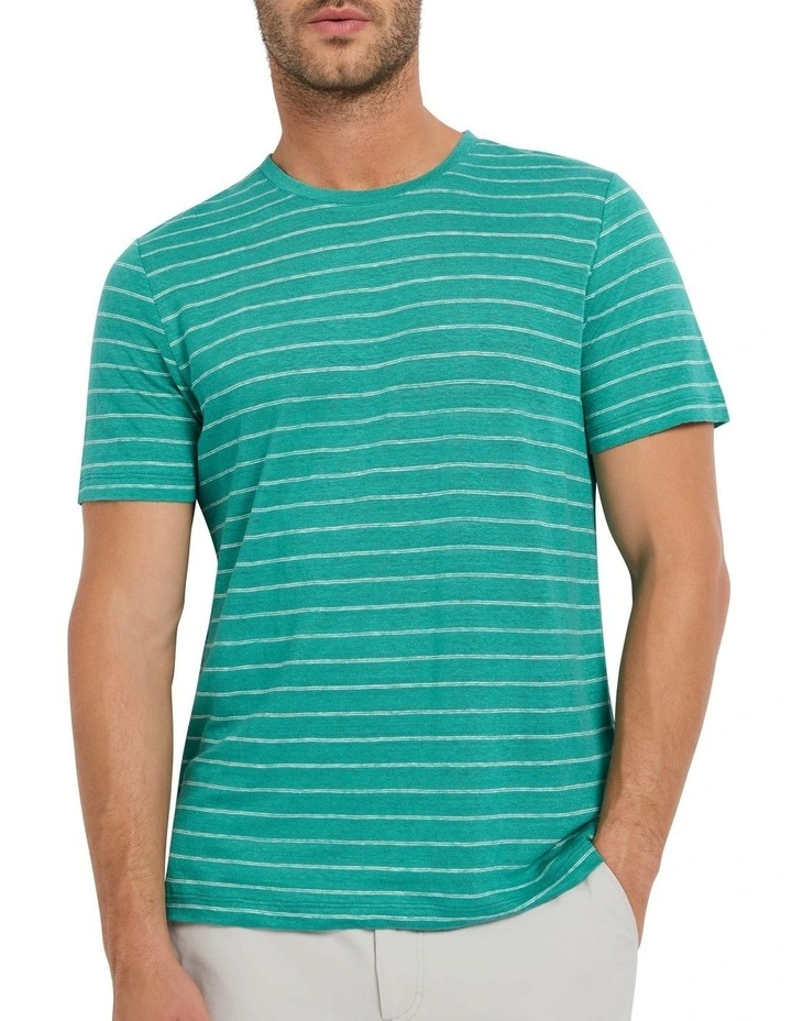 Brian Stripe Linen Tee in Galapagos Stripe image 1
