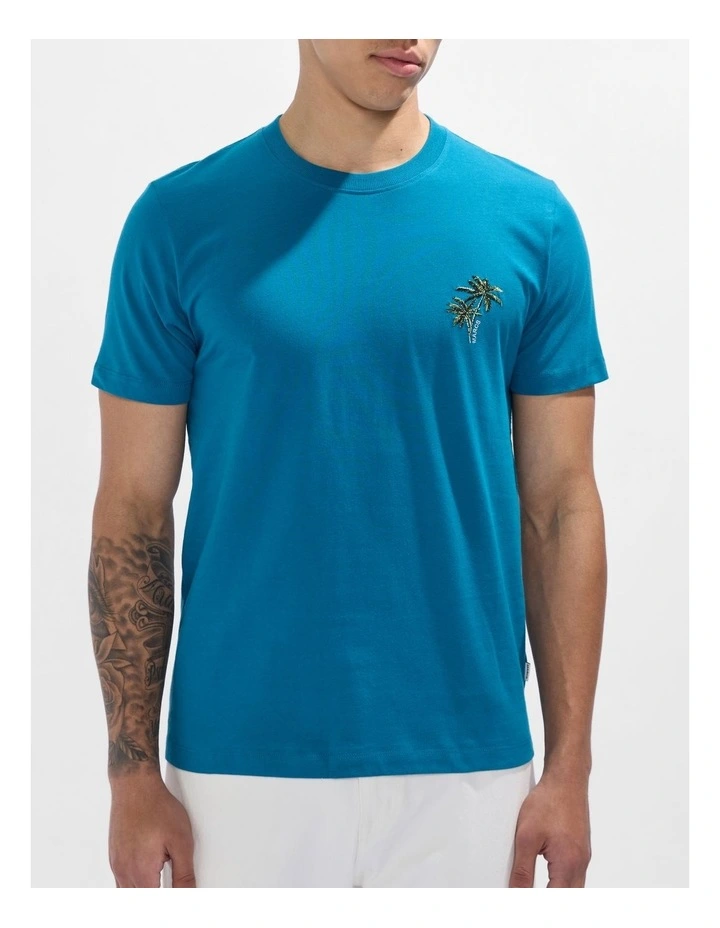 Palm Down Embroidered Tee in Dark Teal image 1
