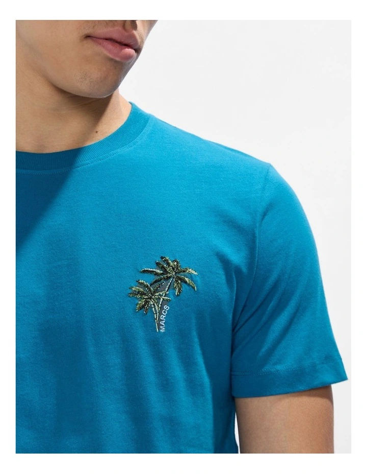 Palm Down Embroidered Tee in Dark Teal image 4