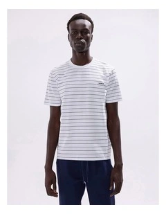 Marcs Logo Stripe Tee in White Stripe