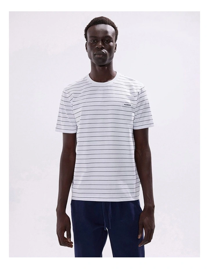 Marcs Logo Stripe Tee in White Stripe image 1