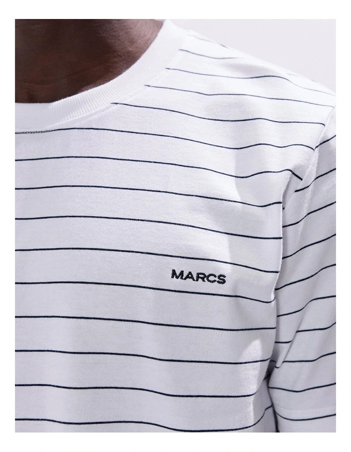 Marcs Logo Stripe Tee in White Stripe image 2