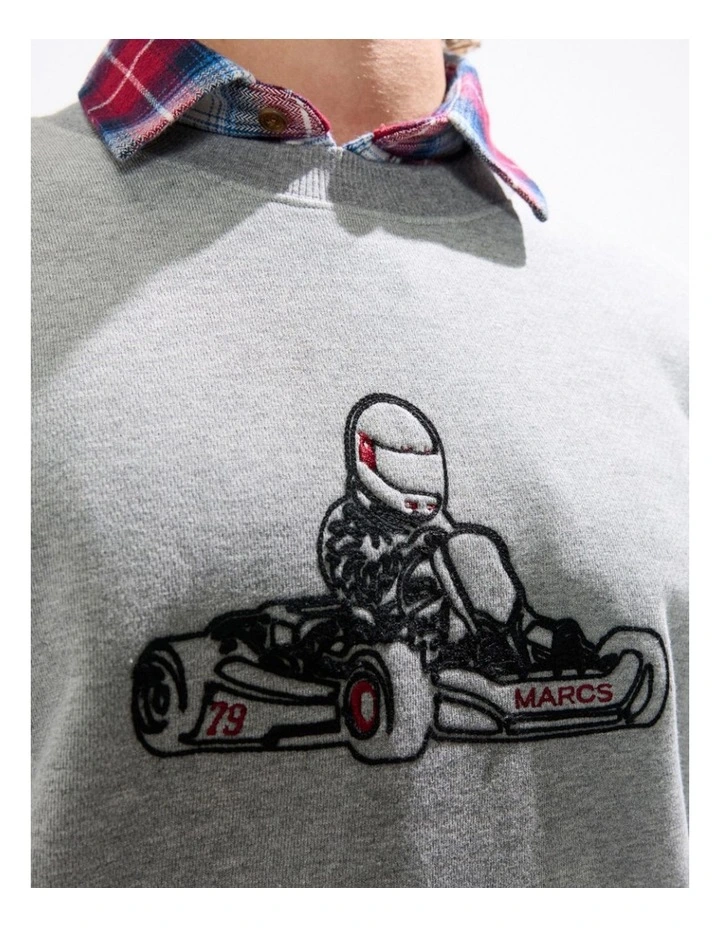 The Karting Line Sweat in Grey Marle image 3