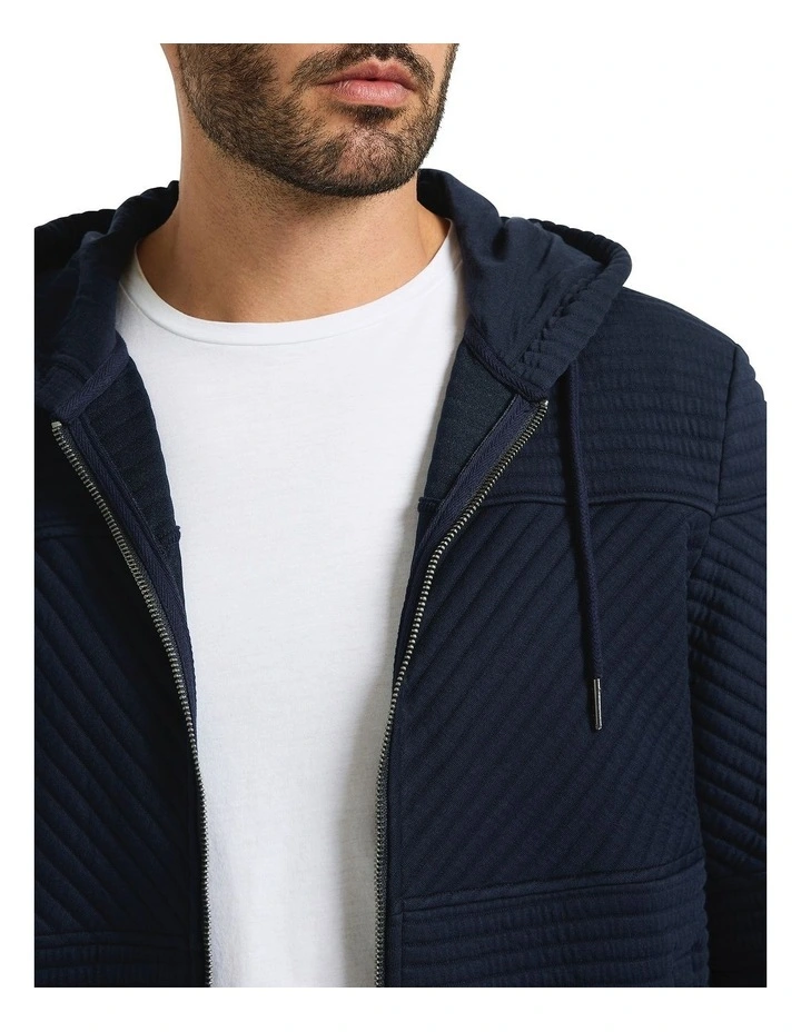 Helme Zip Through Hoodie in Navy image 3