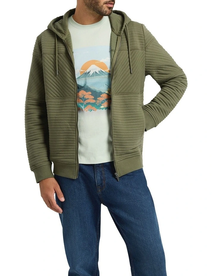 Helme Zip Through Hoodie in Washed Khaki image 1