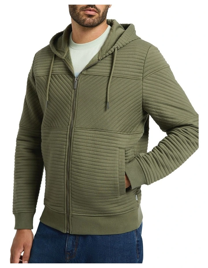 Helme Zip Through Hoodie in Washed Khaki image 3