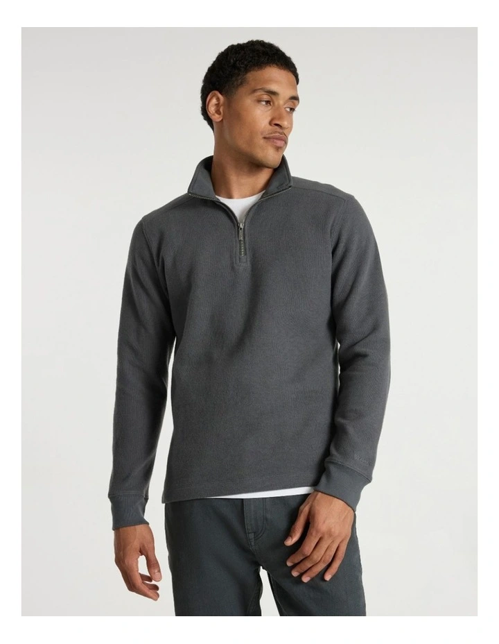 Let It Rain 1/4 Zip Sweat in Charcoal image 2