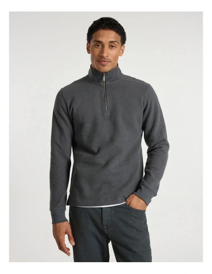 Let It Rain 1/4 Zip Sweat in Charcoal image 3