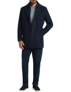 Sean Wool Blend Coat in Navy Marle