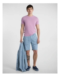 Nick Stripe Denim Short in Blue Stripe