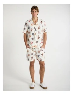 Shell-Fish Linen Short in Cream Multi