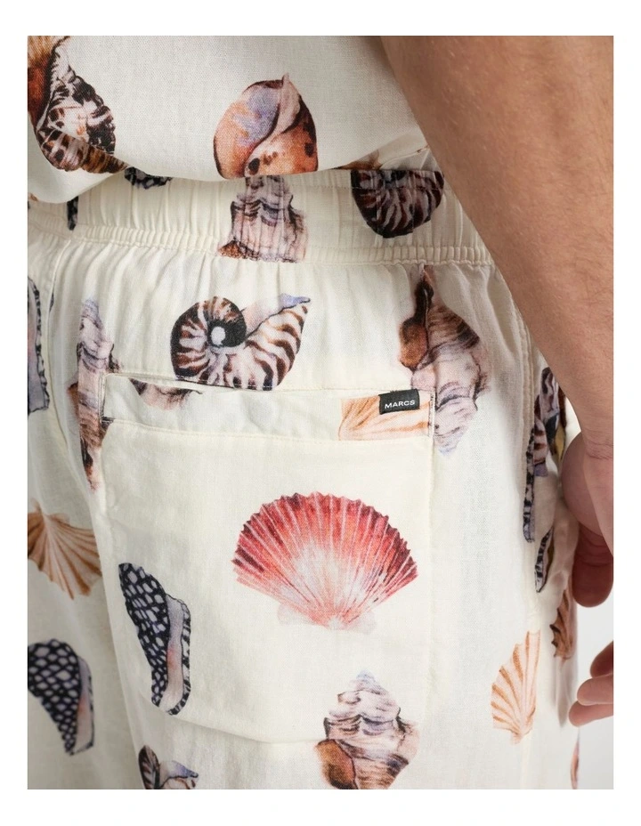 Shell-Fish Linen Short in Cream Multi image 4