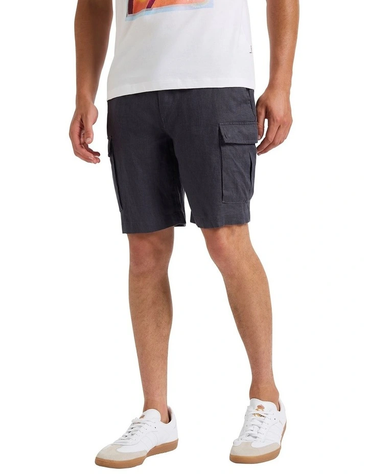 Lenny Linen Cargo Short in Graphite image 2