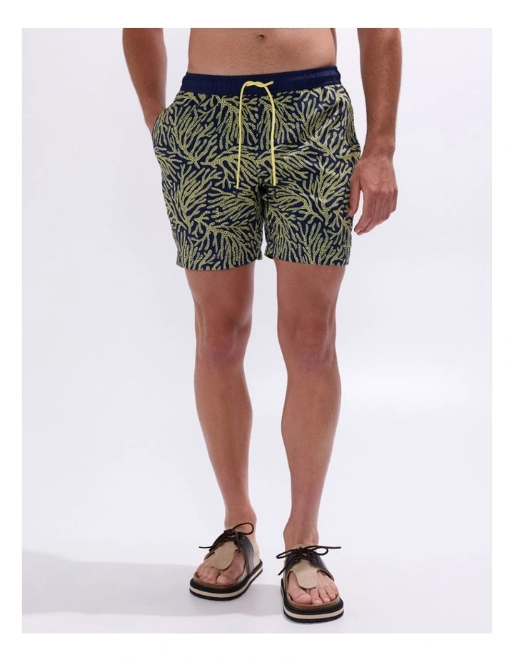 Once And Coral Swim Short in Navy Multi image 2