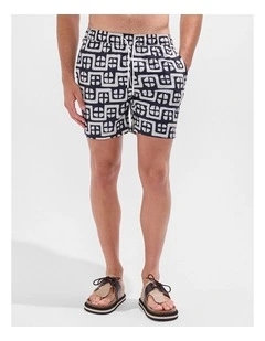 Rush Rush Geo Swim Short in Ink Multi