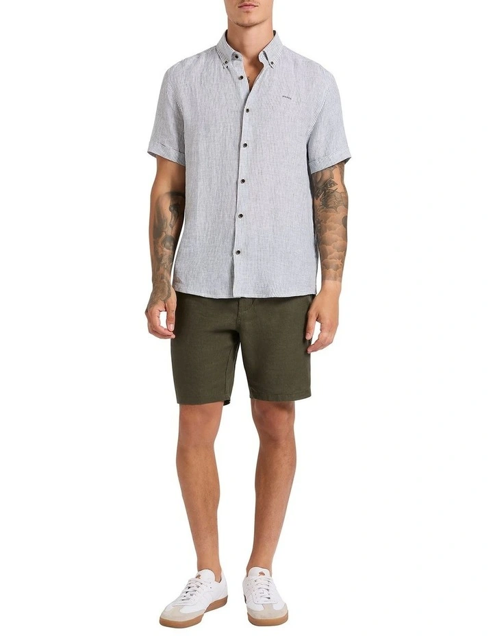 Hamish Linen Short in Dark Khaki image 1