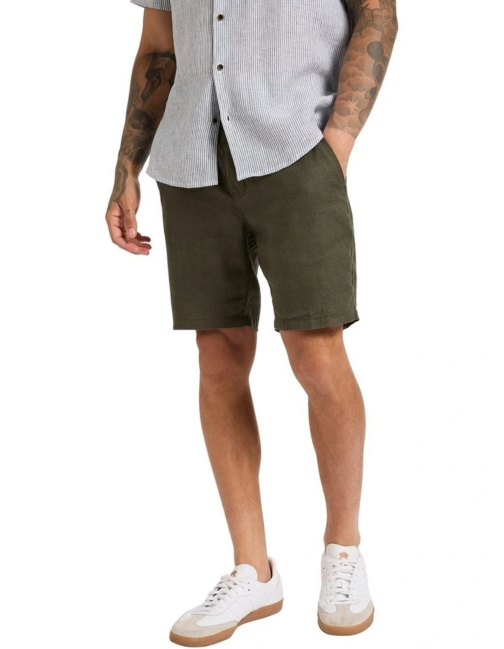 Hamish Linen Short in Dark Khaki image 2