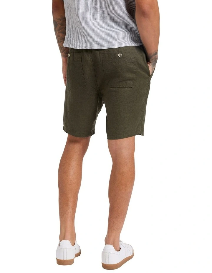 Hamish Linen Short in Dark Khaki image 3