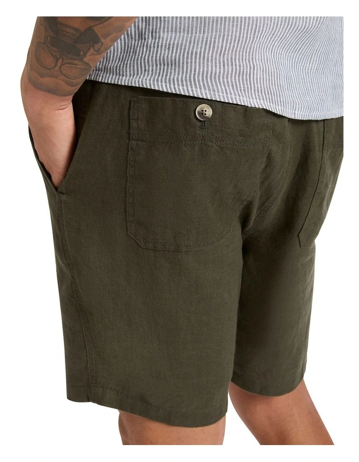 Hamish Linen Short in Dark Khaki image 4