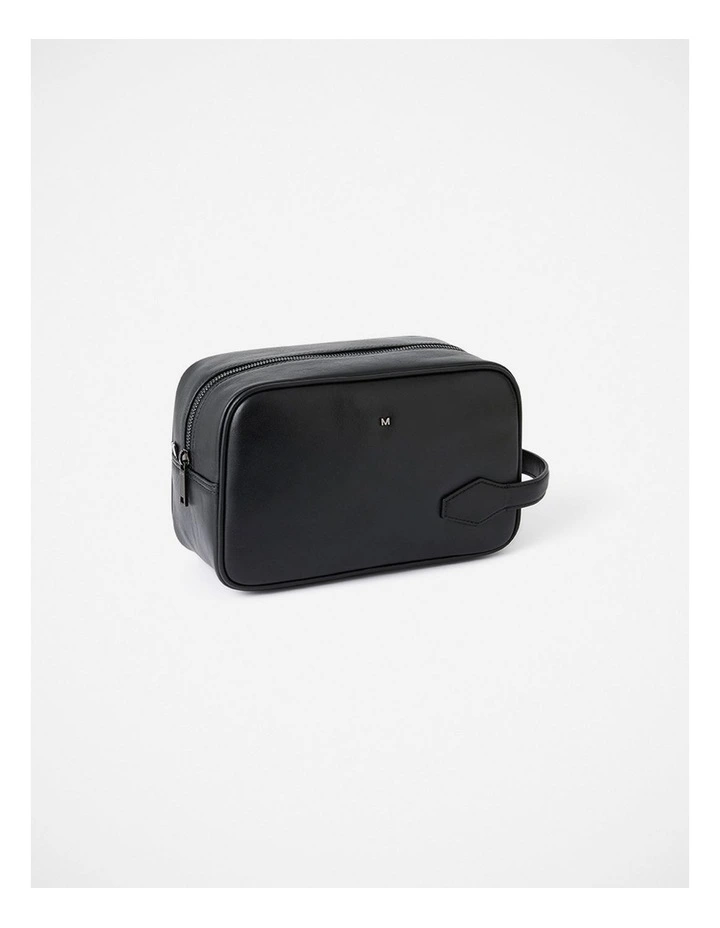 Ruben Leather Washbag in Black image 2