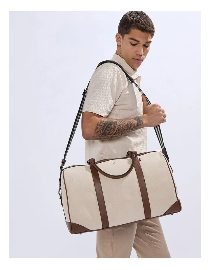 Ryder Leather Mix Holdall in Neutral/Tan image 3
