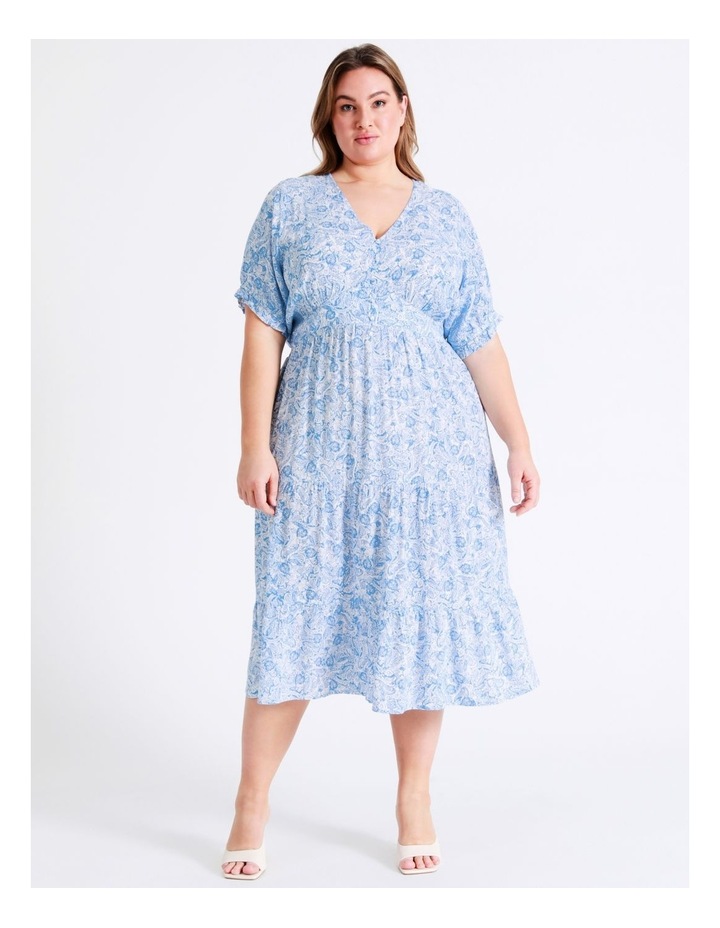 Puff Sleeve Tiered Midi Dress In