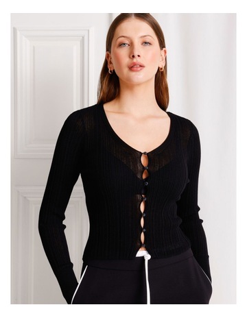 Tokito Sheer Rib Knit Cardigan in Black | MYER