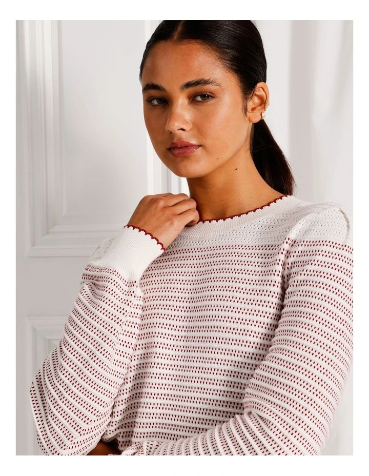 Organic Cotton Scallop Edge Jumper in Cream/Cherry Stripe image 3