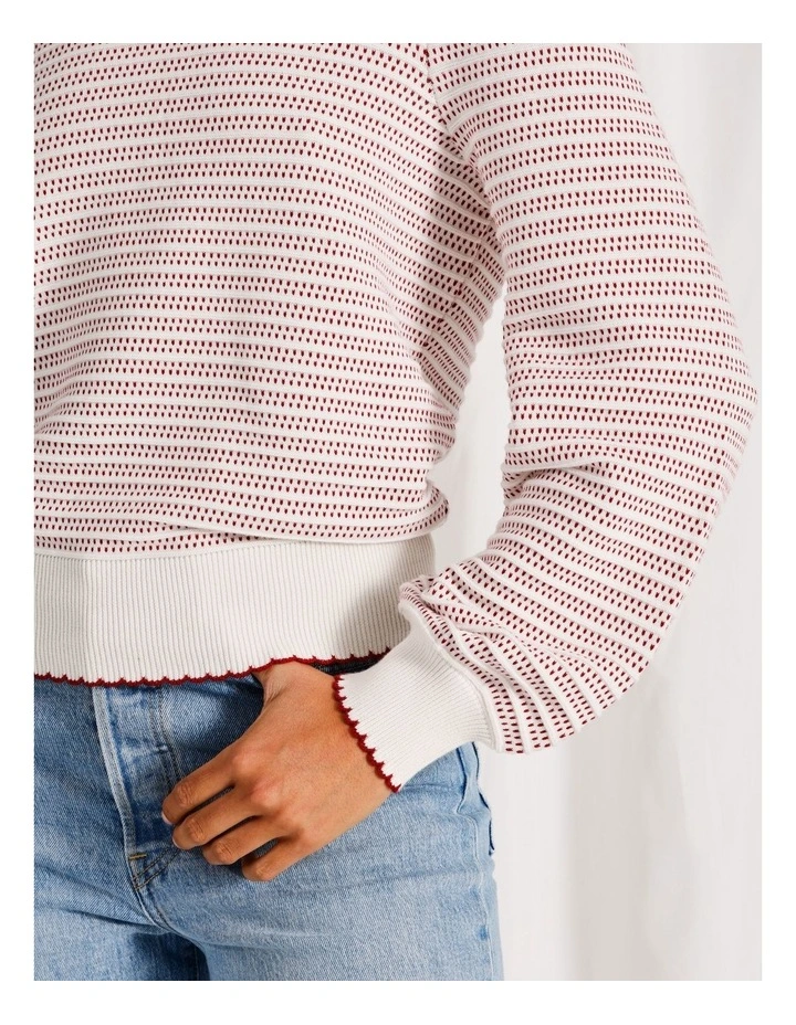 Organic Cotton Scallop Edge Jumper in Cream/Cherry Stripe image 4