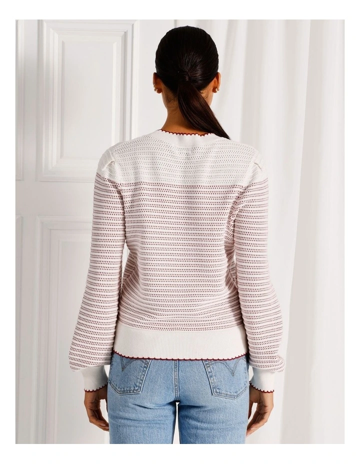 Organic Cotton Scallop Edge Jumper in Cream/Cherry Stripe image 5