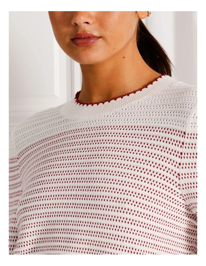 Organic Cotton Scallop Edge Jumper in Cream/Cherry Stripe image 7