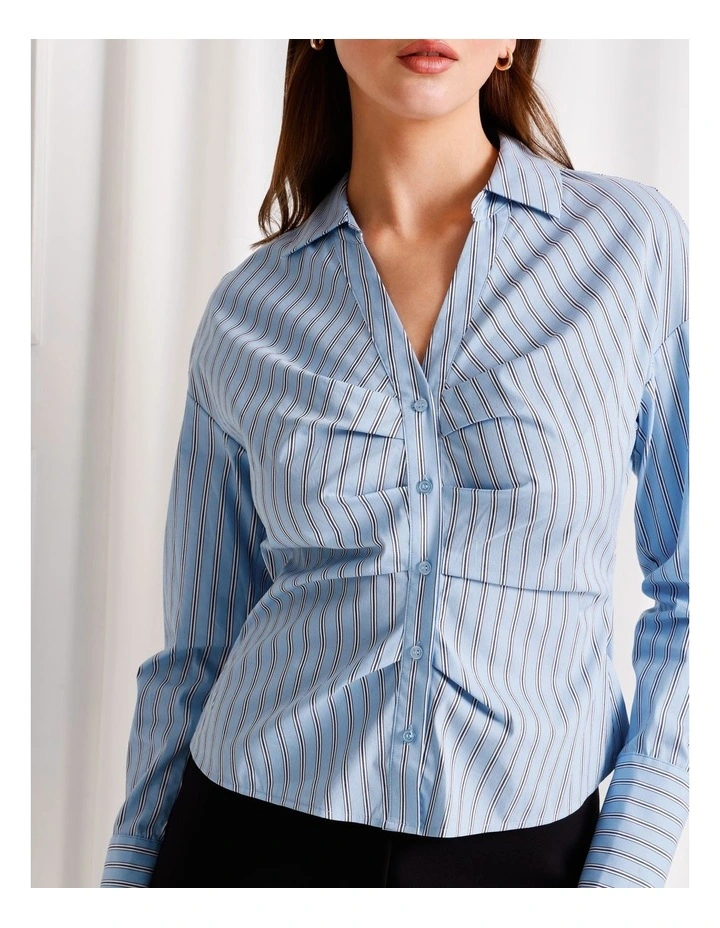 Stripe Poplin Shirt in Blue image 3