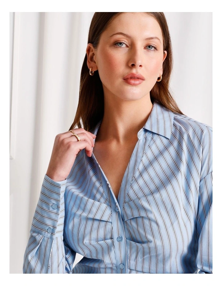 Stripe Poplin Shirt in Blue image 4