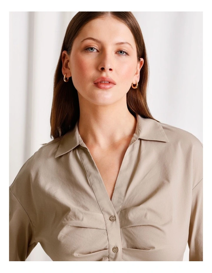 Poplin Shirt in Taupe image 4